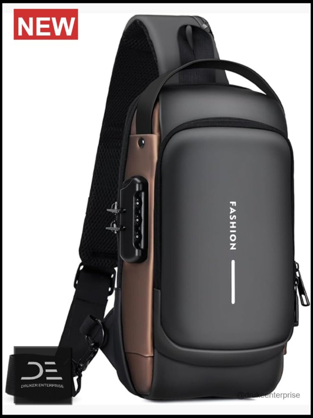 Anti-theft Crossbody Sling Bag with Combination Lock, Faux Leather, Men
